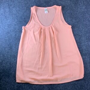 Brenda's Tank Top Womens Small Coral Pink Pleated Front Flattering Scoop Neck